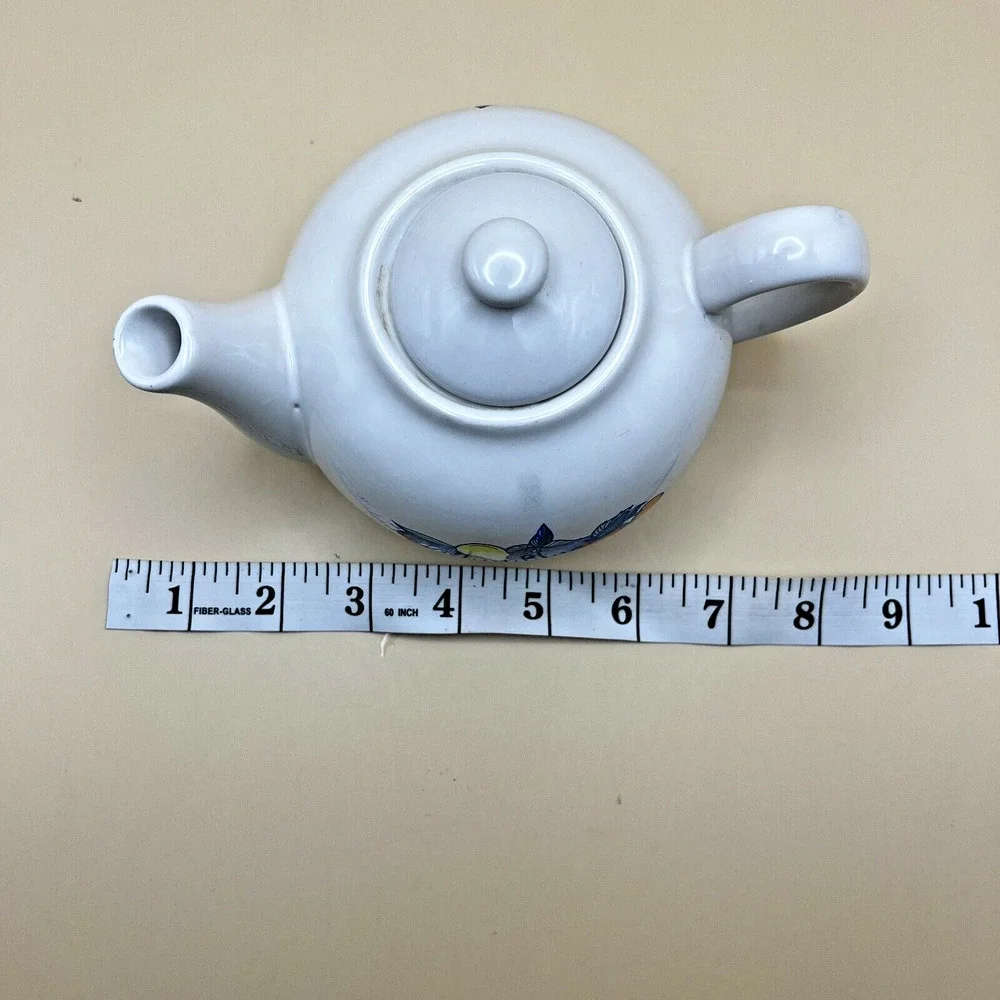Vintage Cottagecore Boho Betallic Fruit‎ Design Small White Tea Pot